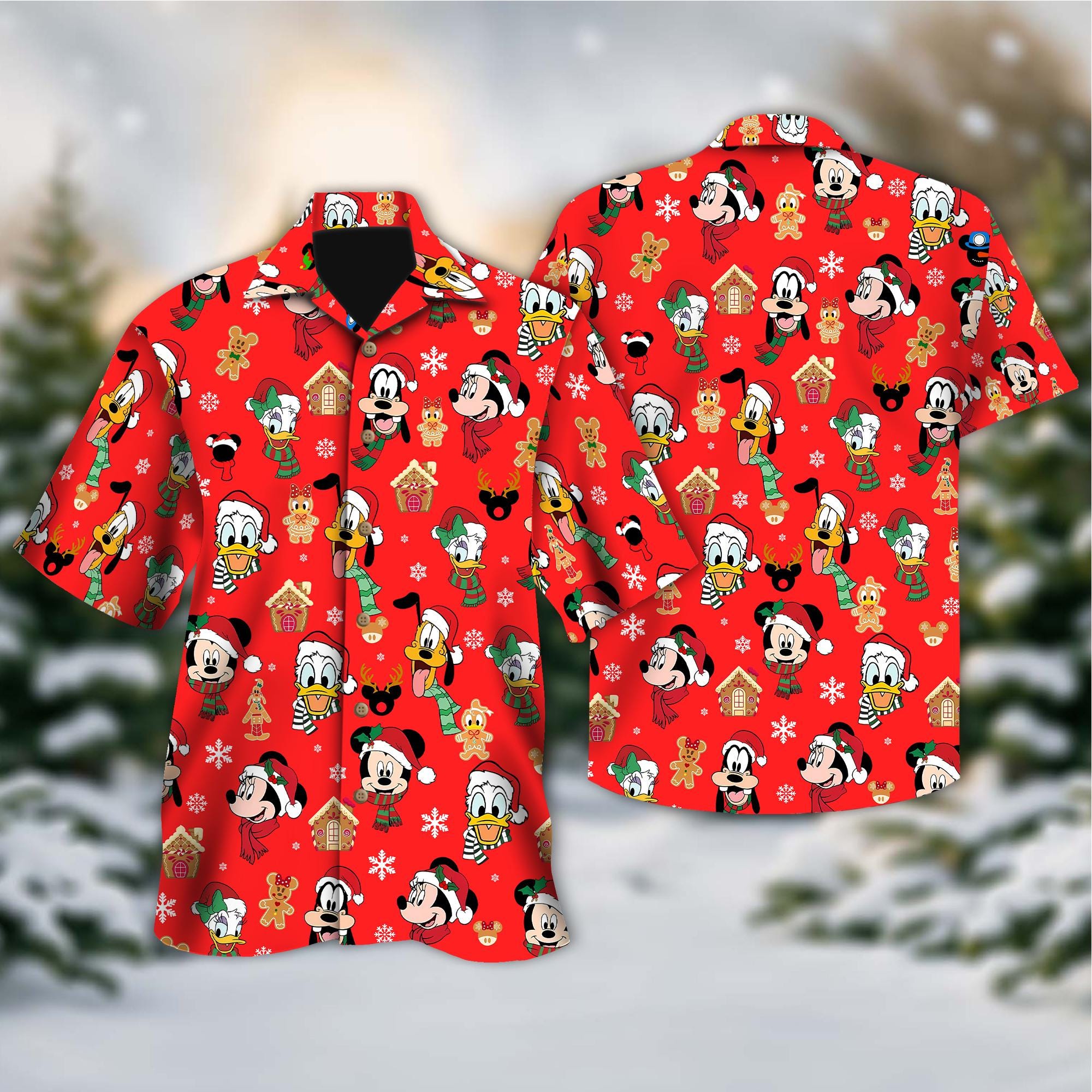 Discover Mickey And Friends Christmas Hawaiian Shirt, Donald Pluto Minnie Daisy Goofy Button Tee, Xmas Holiday Party Hawaii Shirt