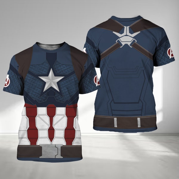 Captain 3D Unisex T-Shirt, Halloween Costume For Family Group T Shirt, American Superhero Halloween Cosplay, Superhero Men Suit