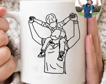 Taza personalizada con foto para papá, regalos del Día del Padre para él, taza con retrato de papá, regalo de cumpleaños para papá, regalo para esposo, taza personalizada con foto y diseño lineal.