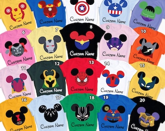 Personalized Superhero Squad Symbol Group Matching Shirt, Custom Super Hero Mouse Ear Face Matching T Shirt, Superhero Party Theme Outfit RE