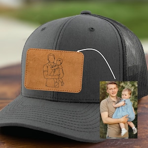 Personalized Outline Portrait Snapback Hat, Customized Line Art Trucker Hat, Father's Day Gift, Husband Birthday Gift, Cap For Grandpa  Him