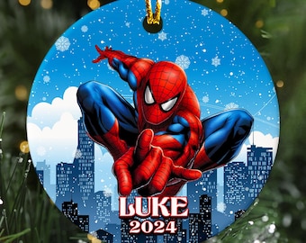 Personalized Spider Christmas Ornament, Custom Super Spider 2024 Christmas Tree Decor, Superhero Xmas Gift For Kid, Holiday Ornament