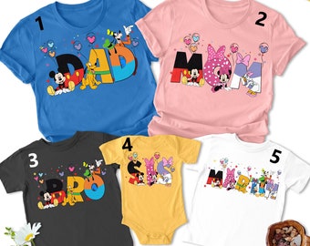 Personalized Alphabet Mouse Family Matching Shirt, Custom Name Famous Friendship Shirt, Magic Kingdom Tee, Animated Party Theme RE