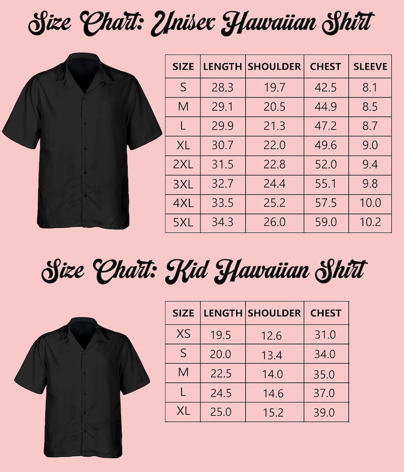 a shirt size chart for a hawaiian shirt