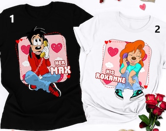 Retro Goofy Dog Couple Valentine Matching Shirt, Iconic Max And Roxanne Cartoon Character Shirt, Valentine Gift For Lover, His And Her Shirt
