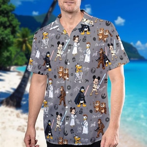 Mickey Jedi And Friends Hawaiian Shirt, Retro Star Wars Button Up, May The Fourth Shirt, Galaxy Edge Apparel, Disneyland Trip Hawaii Shirt