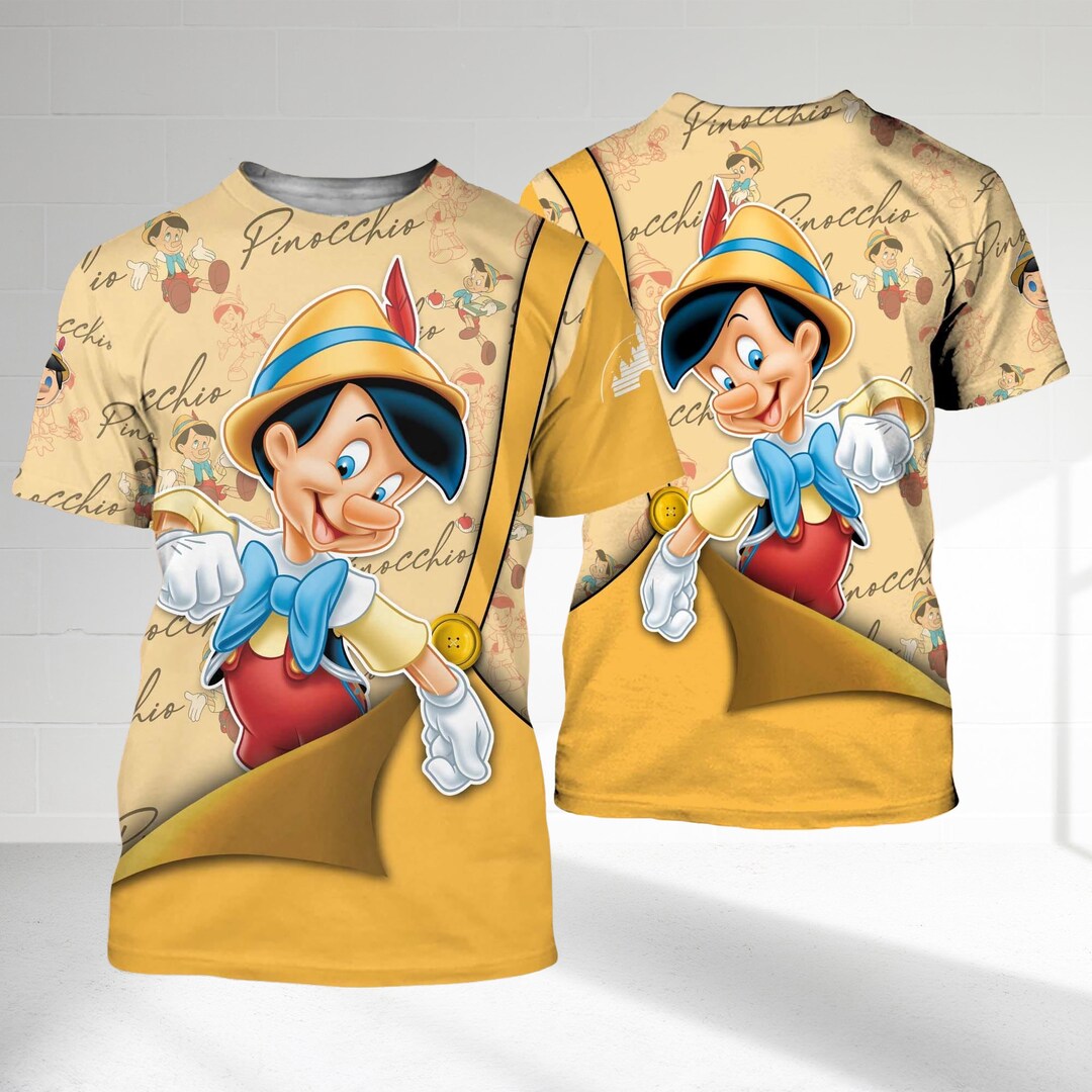 Pattern For Pinocchio Overalls Pinocchio Yellow Golden Button Overalls Patterns 3D T-shirt, Cartoon ...