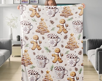 Gingerbread Man Cookies Cozy Blanket, Christmas Home Blanket Decor, Christmas Blanket Gift for Family Friend, Christmas Themed Blanket Gifts