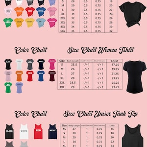 a women's t - shirt size chart with different colors and sizes