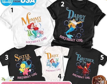 Personalized The Little Princess Family Birthday Shirts, Princess Mermaid Birthday Girl Theme Party, Mermaid Family Matching T-Shirt