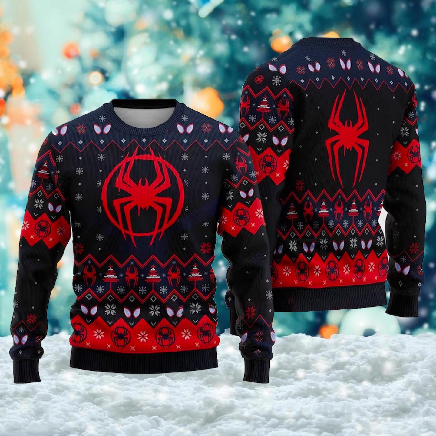 Suéter navideño feo de Spider Across, camiseta navideña fea de