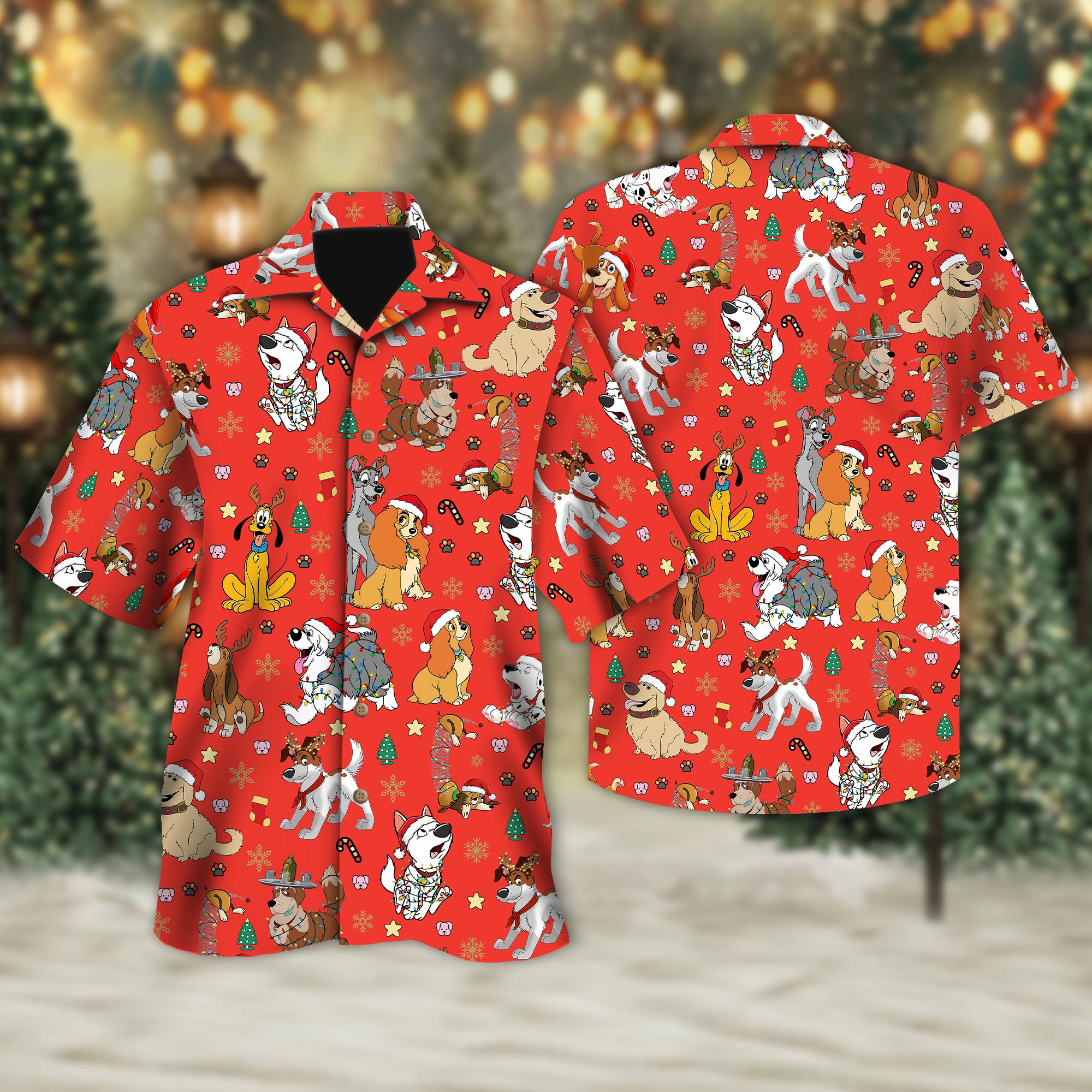 Discover Disney Dogs Christmas Red Hawaiian Shirt, Funny Merry Christmas Disney Dogs Button Tee, Disney Dog Mom Shirt, Dog Lovers Xmas Gift