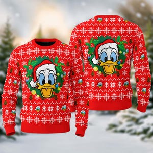 Funny Duck Head Ugly Christmas Sweater, Duck Santa Red Hat Xmas Sweatshirt, Christmas Gift For Men Women Kid, Santa Christmas Gift