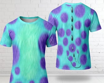 Camiseta de disfraz de James P. Sullivan, camiseta de cosplay de Sulley para Halloween, camiseta de disfraz de Sulley para cosplay, camiseta con estampado completo de Sulley de Monster Inc.