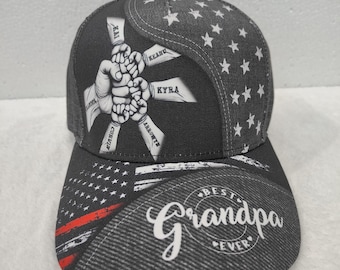 Personalized American Grandpa Classic Cap, Best Dad Ever Hat With Kid Name, Baseball Dad Trucker Hat, Father's Day Hat For Papa Grandpa