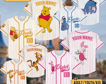 Custom Disney Winnie the Pooh Baseball Jersey, Custom Kid Youth Adult Disney Jersey, Disneyworld Trip Group Matching, Gift for Disney Fans