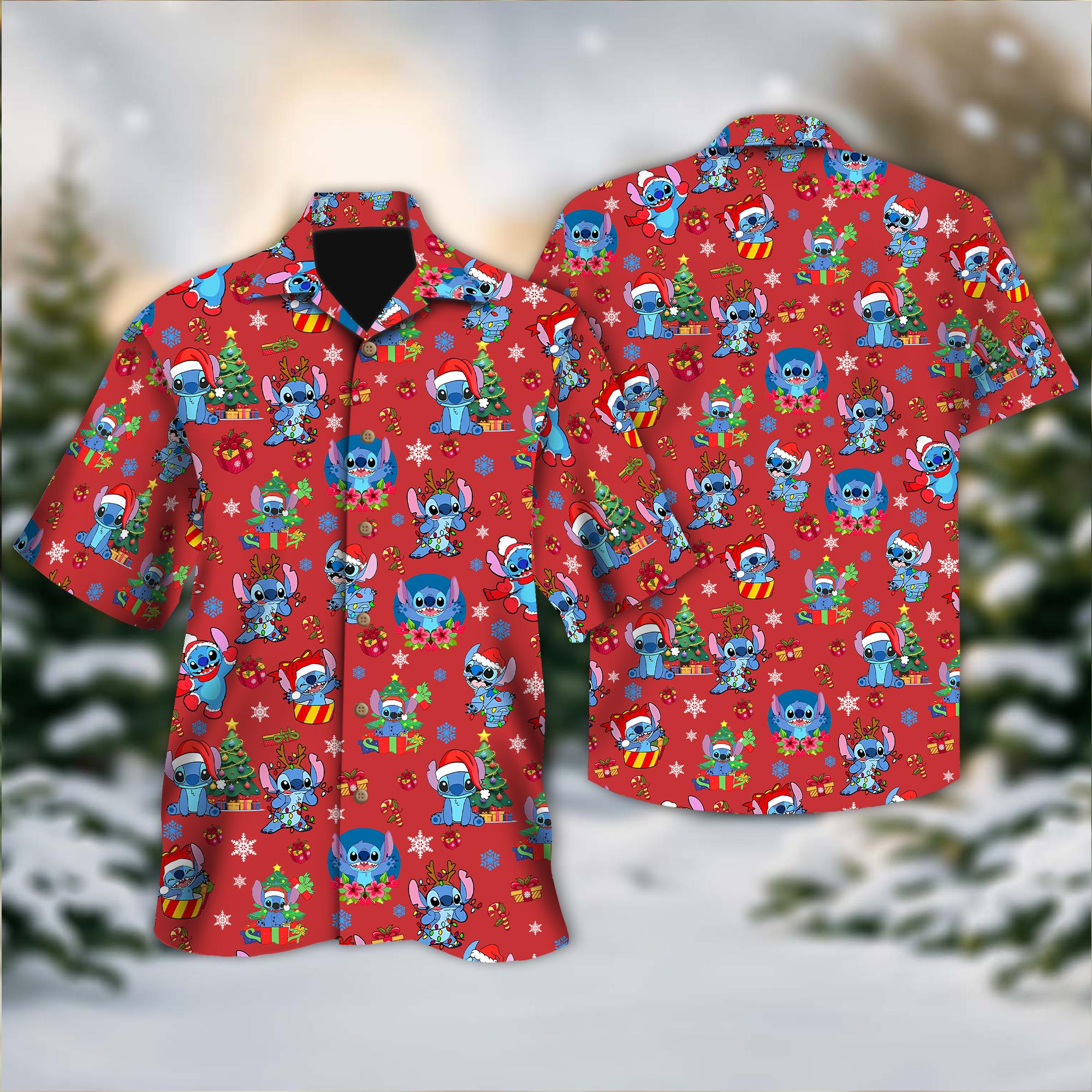 Discover Funny Stitch Christmas Hawaiian Shirt, Disney Christmas Button Shirt, Stitchmas Shirt, Lilo And Stitch Xmas Holiday Party Tee