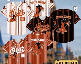Personalized Disney The Lion King Scar Baseball Jersey, Custom Scar Lion Villains Jersey, Disney Men Gift, Disneyland Halloween Trip Shirt