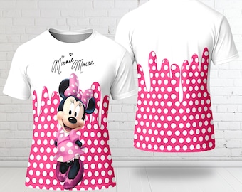 Minnie Mouse 3D Adult Kid T-shirt, Minnie Mouse Valentine All Over Print Shirt, Cartoon Character Summer Tee, Pinky Minnie Mouse 3D Tshirt