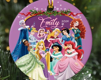 Personalized Princess Group Christmas Ornament, Princess Party Customized 2024 Christmas Tree Decor, Princess Lover Xmas Gift For Kid