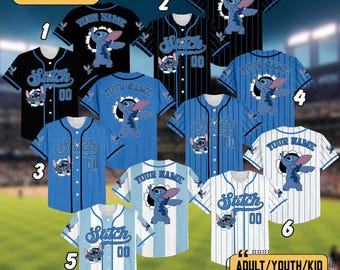 Personalized Disney Stitch Baseball Jersey, Custom Kid Youth Adult Lilo and Stitch Baseball Shirt, Disneyland Trip Outfit, Disney Birthday