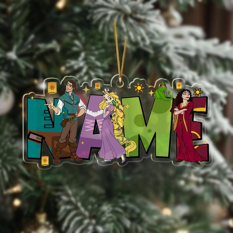 Personalized Tangled Christmas Ornament, Yellow Long Hair Princess