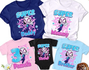 Personalized Spider Superhero Matching Family Birthday Shirt, Custom Spider Birthday Girl Character Birthday T-Shirt, Spider Kid Tee RE