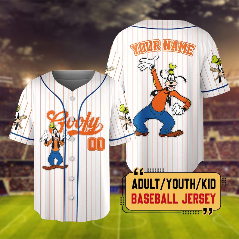 Personalize Disney Mickey & Friends Cute Striped White, Custom Disneyland Baseball Team, Mickey Mouse Birthday Tee, Gift for Disney Fans zdjęcie 4