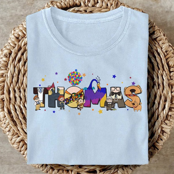 Personalized Old Couple Adventure T-Shirt, Customized Flying Balloon House Shirt, Romantic Animated Family Matching Tee, Husband And Wife RE