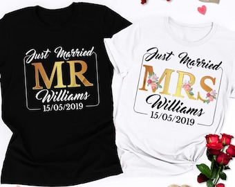 Custom Mr and Mrs Just Married Matching Shirt, His And Her Shirts For Couple, Just Married Shirts, New Husband And Wife Honeymoon Gift