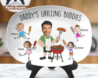 Assiette à griller personnalisée pour papa, cadeau d'enfants pour la fête des pères, assiette à griller personnalisée, cadeau d'assiette à griller avec des noms d'enfants, cadeau barbecue pour papa