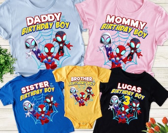 Personalized Spider Birthday Family Shirt, Spidey Amazing Friends Matching T-Shirt, Super Hero Birthday Group Shirts, Family Party Tee