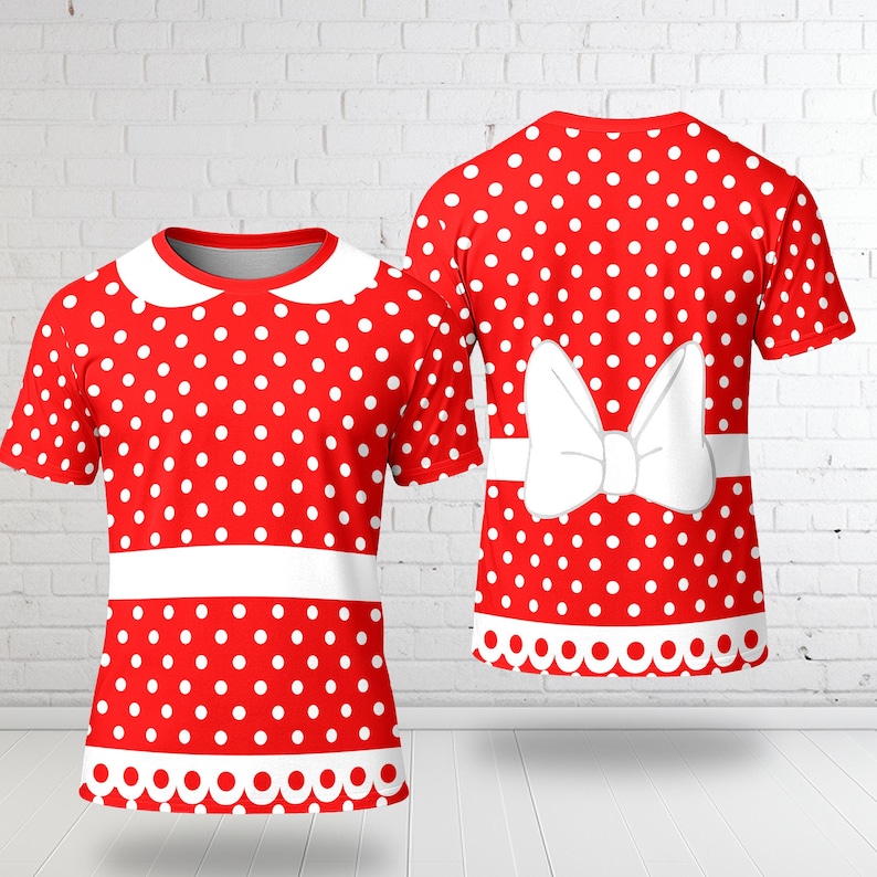 Camiseta de cosplay con disfraz 3D de Minnie, camiseta de Halloween de Minnie, camiseta de viaje con estampado integral de Mickey y Minnie, regalo divertido de Minnie Mouse para niña en su cumpleaños imagen 1