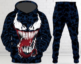 Venom 3D Halloween Costume Hoodie, Anti Superhero Character Halloween Party Outfit, 3D Cosplay Costume Sweatshirt, All Over Print Hoodie