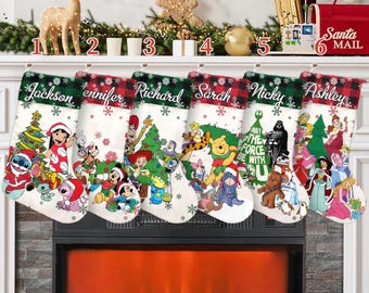 Mickey And Friends Xmas Stocking, Cartoon Movie Christmas Stockings, Characters Christmas Socks Home Decoration, Custom Name Stockings