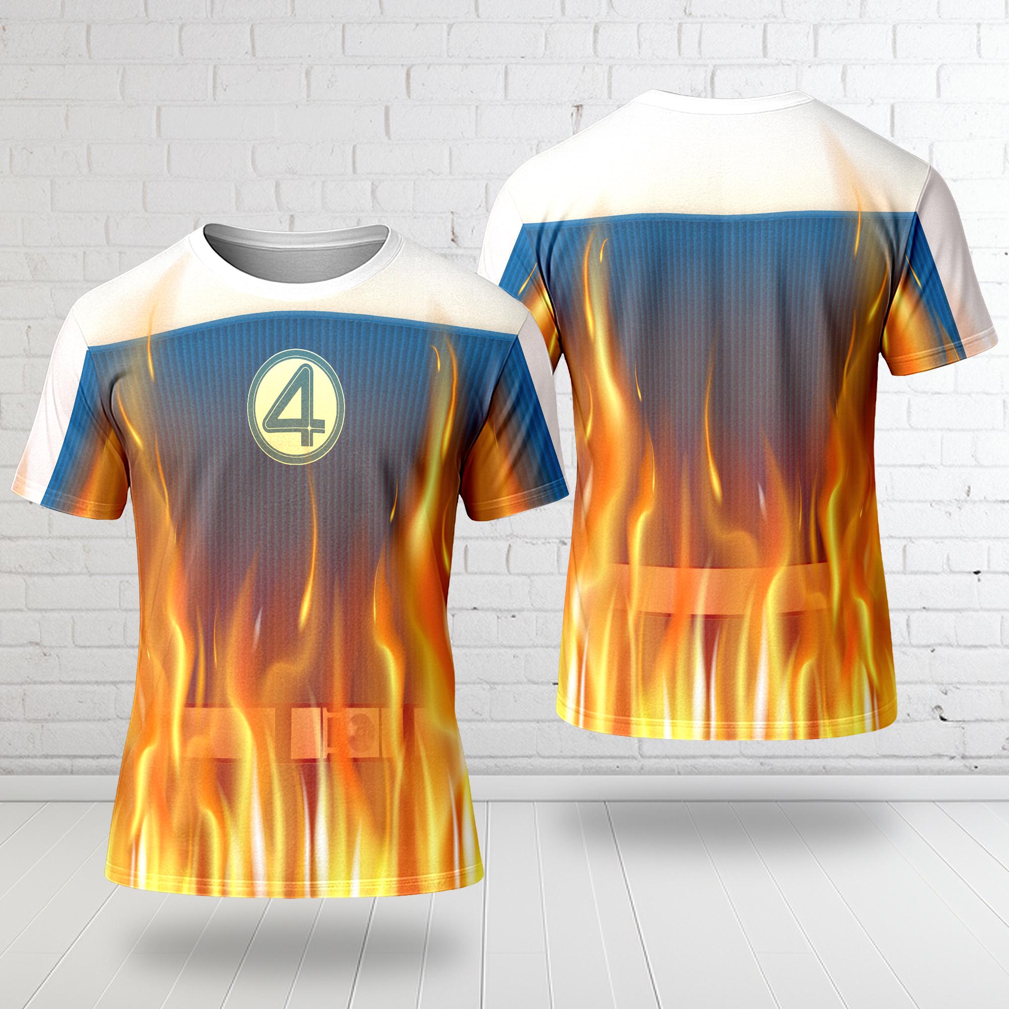 Discover Johnny Storm Human Torch Costume Halloween 3D T-Shirt, Human Torch Fantastic Four First Steps Tee, Johnny Storm All Over Printed Shirt