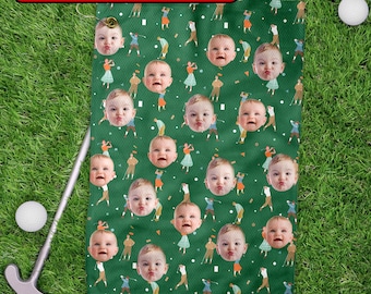 Personalized Face Golf Towels For Golfer, Custom Face Family On Towels Gifts For Dad, Gift For Dad Father Golf Lover, Gift For Father