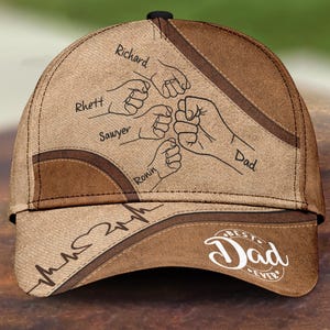 Personalized Best Dad Ever Fist Bump Classic Cap, Father&#39;s Day Gift For Dad, Hat For Grandpa, Cap For Husband, Dad And Kid Name Cap
