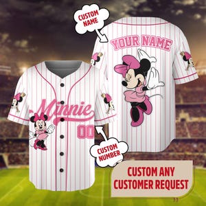 Personalize Disney Mickey & Friends Cute Striped White, Custom Disneyland Baseball Team, Mickey Mouse Birthday Tee, Gift for Disney Fans zdjęcie 3