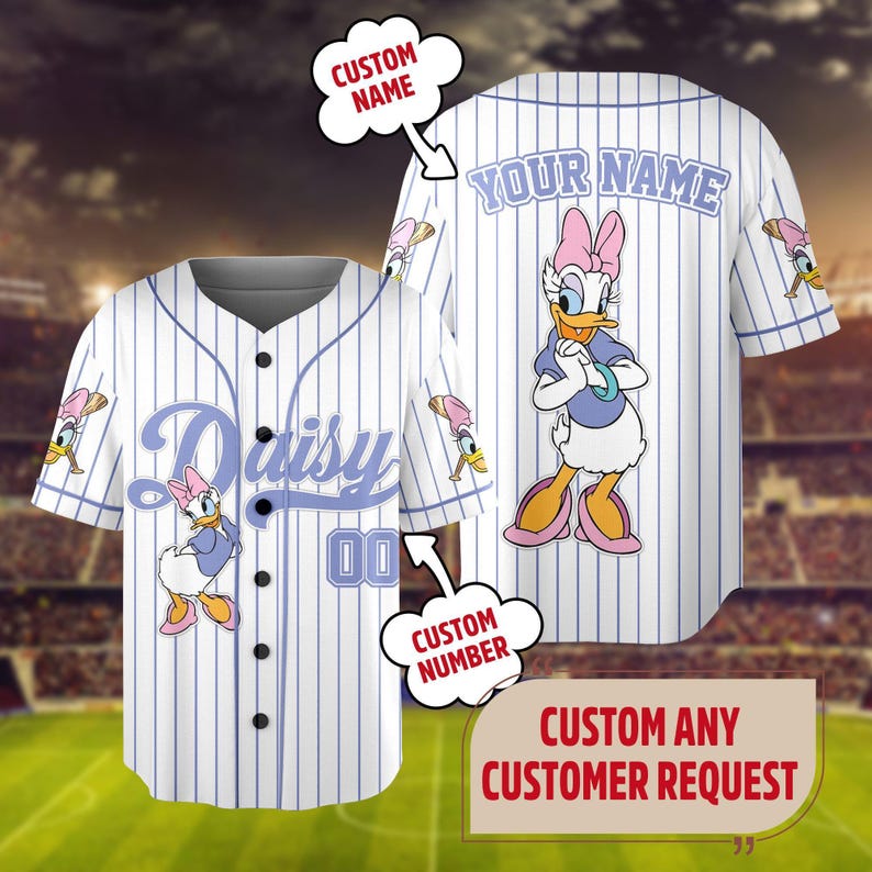 Personalize Disney Mickey & Friends Cute Striped White, Custom Disneyland Baseball Team, Mickey Mouse Birthday Tee, Gift for Disney Fans zdjęcie 6