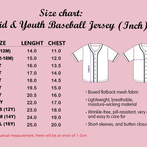 the size chart for a youth baseball jersey