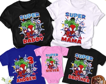 Personalized Spider And Amazing Friends Birthday Shirt, Custom Spider Hero Matching Family Birthday T-Shirt, Superhero Theme Kid Shirt RE