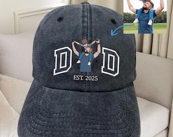 Custom Photo Embroidered Dad Hat, Embroidered Portrait Dad And Child Cap, Personalized Gift for Father’s Day, Unique Photo Birthday Hat