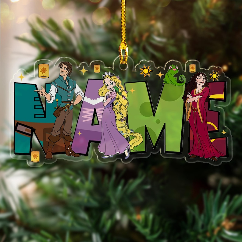 Personalized Tangled Christmas Ornament, Yellow Long Hair Princess