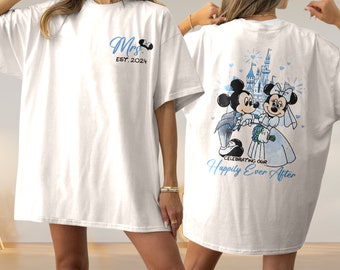 Camiseta divertida de Sr. y Sra. Est 2024, camiseta a juego de pareja de luna de miel de Mickey Minnie, camiseta de castillo con orejas de Mickey, camiseta de aniversario de bodas de Minnie