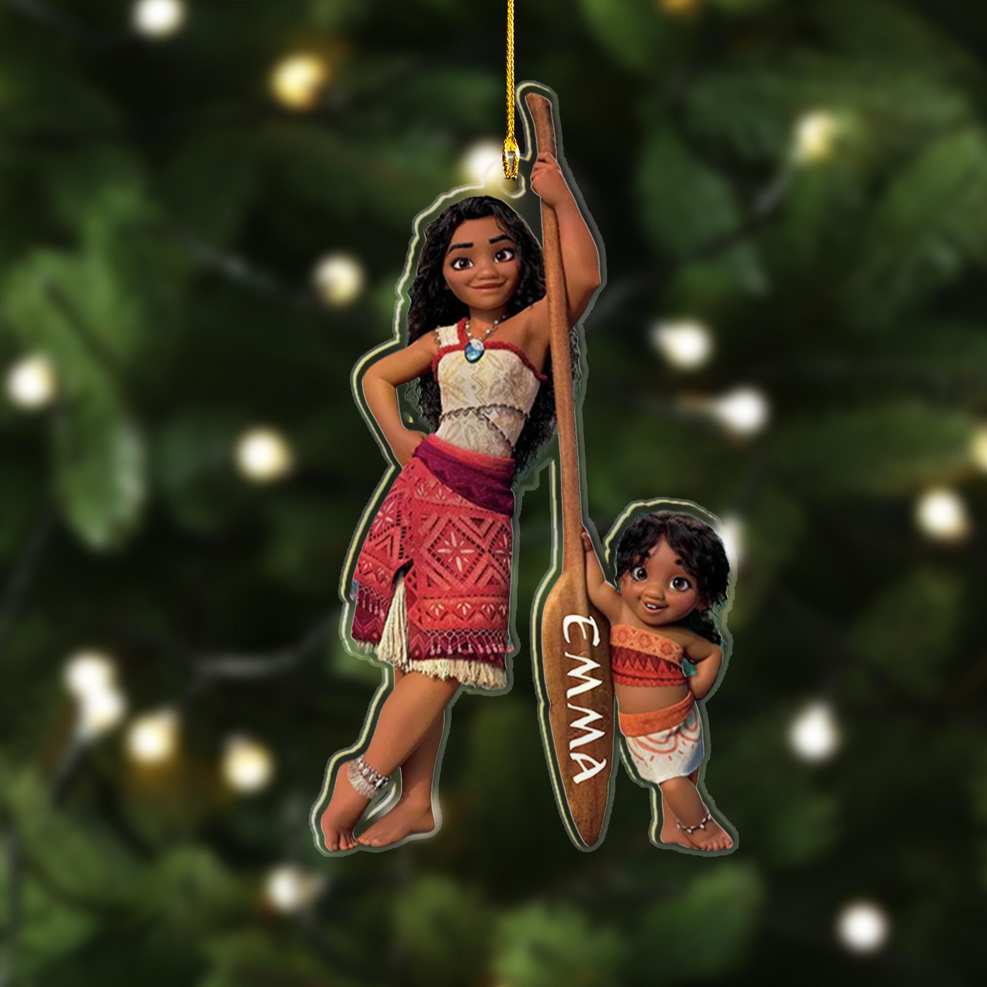 Personalized Moana Princess Sister Christmas Ornament, Moana 2 Christmas Gift For Daughter, Cute Girl Moana Xmas Decor, Moana Lover Keepsake