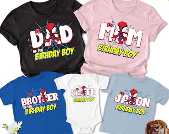 Personalized Spider Birthday Boy Shirt, Custom Spider And Friends T-Shirt, Spider Superhero Birthday Boy Tee, Birthday Theme Family Matching