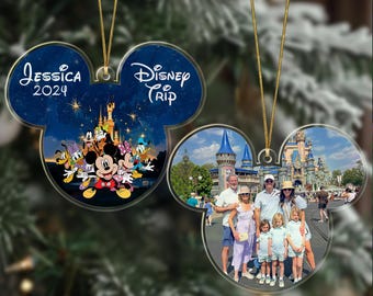 Personalized Mickey Minnie And Friends Trip Christmas Ornament, Custom Photo And Text Mickey And Friends Magic Kingdom Ornament