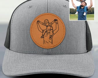 Personalized Dad And Child Outline Portrait Snapback, Daddy Trucker Hat, Custom Photo Gifts for Dad, Father's Day Gift Idea, Husband Cap