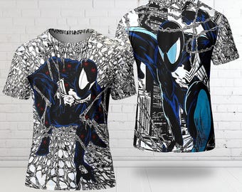 Spiderman Symbiote 3D T-shirt, Superhero Villain All Over Print T-shirt, Character Fan Tee, Venom Spiderman Shirt, Group Matching Tee